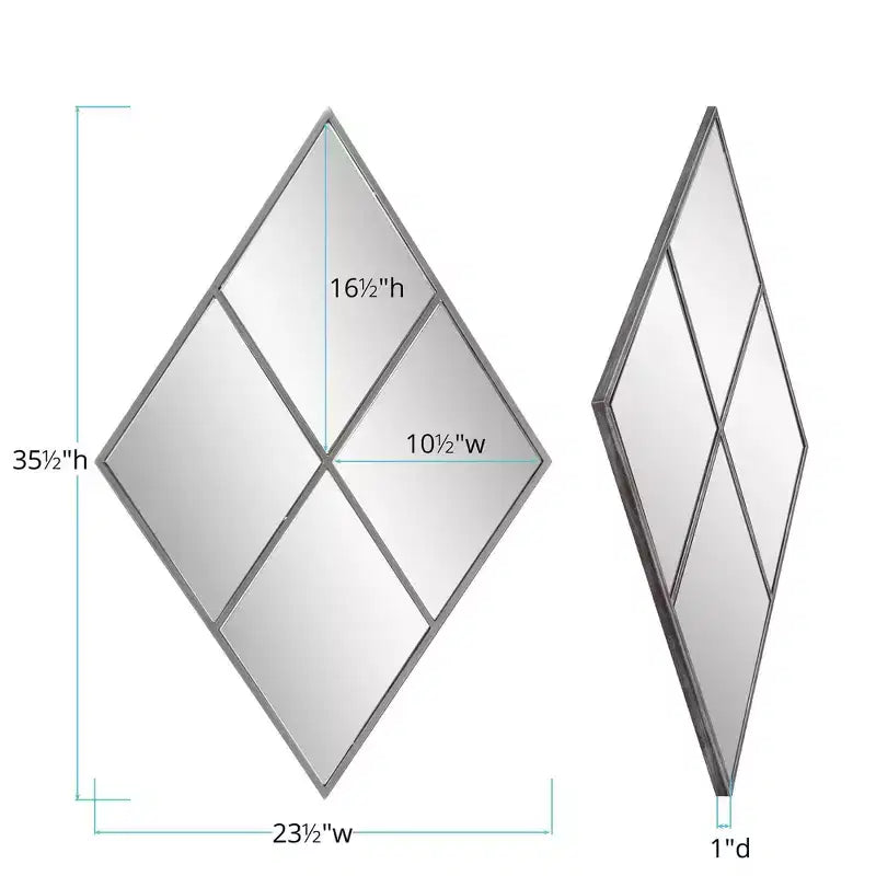 Specchio da parete a forma di diamante da 35,5" x 23,5" con cornice in metallo a finestra