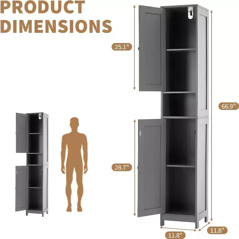 Mobile Contenitore Alto e Stretto con Ripiani Regolabili - 170 cm