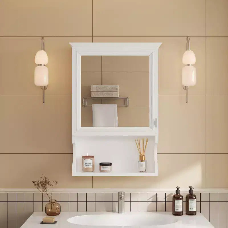 CASAINC Mobiletto da Bagno da Parete da 50 cm con Specchio e Anta Contenitore