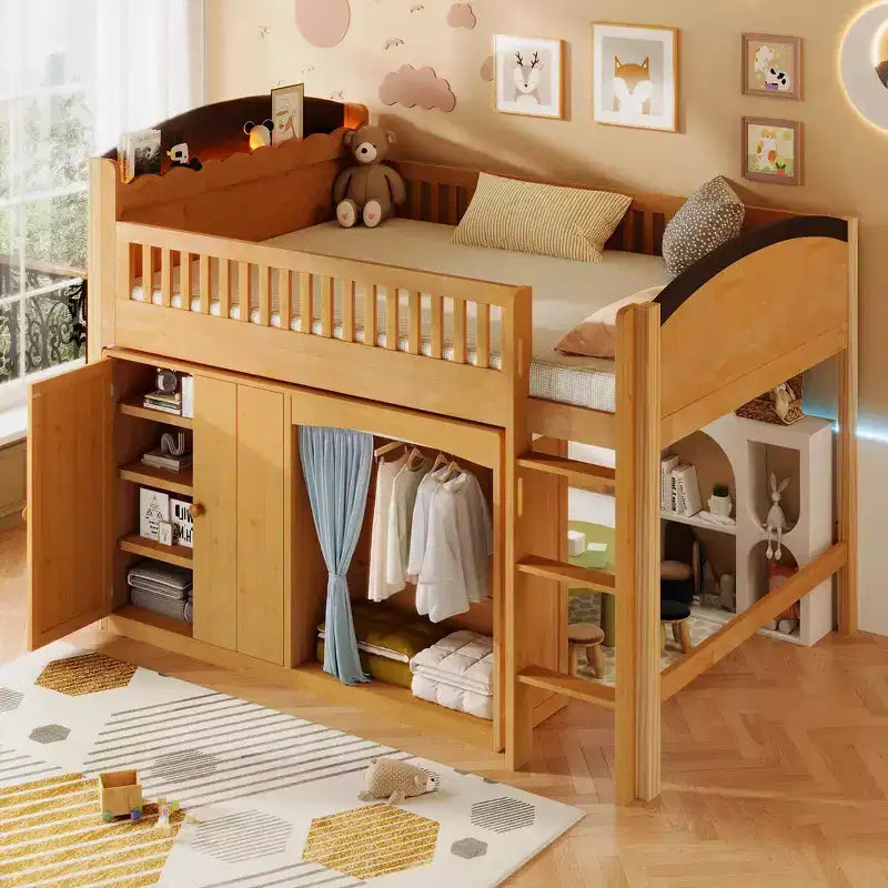 Telaio letto a soppalco singolo Whisen con armadietto contenitore, guardaroba, struttura robusta