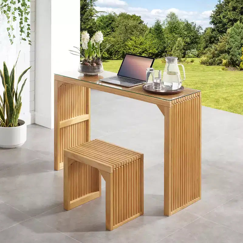 JVNOXK Natural Pine Wood Dining Table & Bench Set with Tempered Glass Top, Versatile Indoor Furniture for Entryway, Kitchen, Living Room