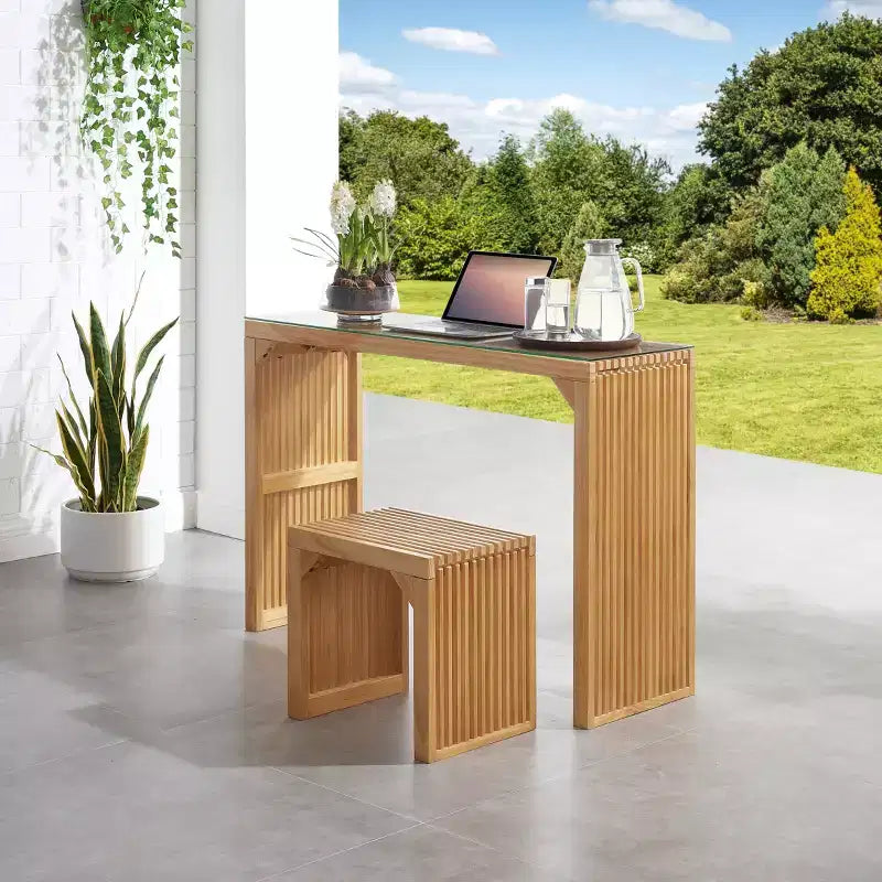 JVNOXK Set tavolo da pranzo e panca in legno di pino naturale con piano in vetro temperato, mobili da interno versatili per ingresso, cucina, soggiorno