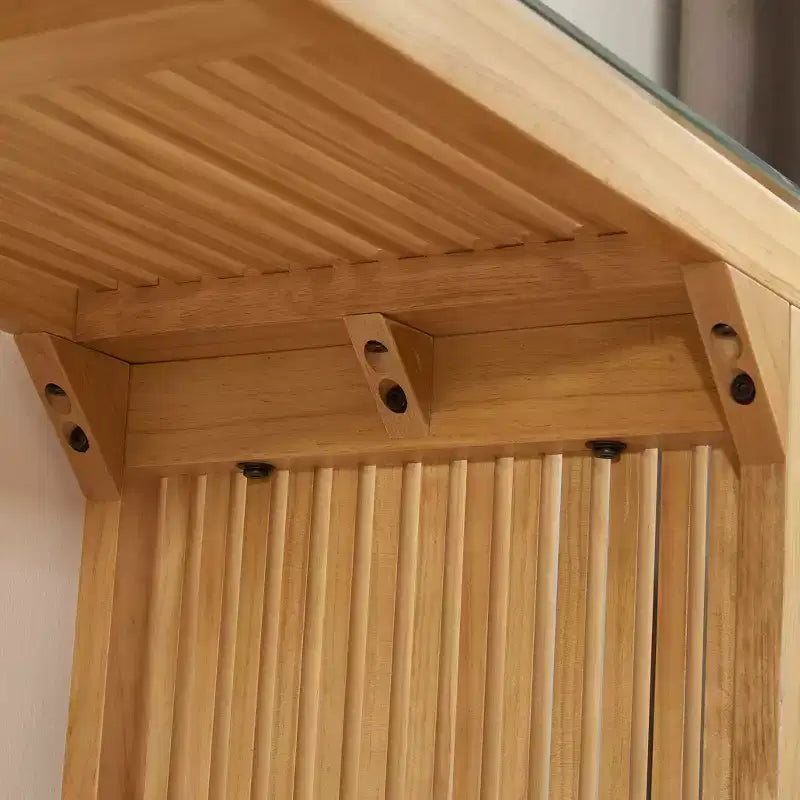 JVNOXK Set tavolo da pranzo e panca in legno di pino naturale con piano in vetro temperato, mobili da interno versatili per ingresso, cucina, soggiorno
