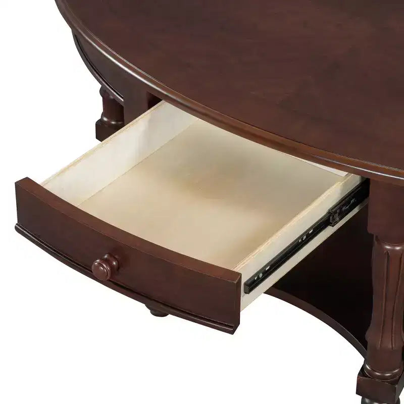 Tavolino da Caffè Ovale Vintage Francese con Cassetto e Ripiano Inferiore