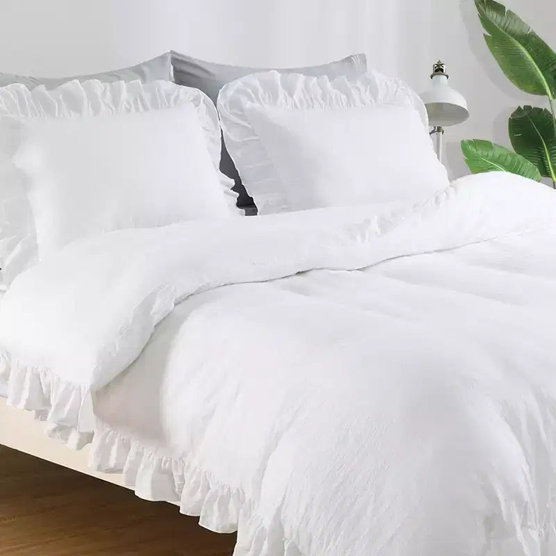 Set Copripiumino Vintage con Balze a Frange — Morbida Microfibra, 228x228 cm (1 Copripiumino + 2 Federe)