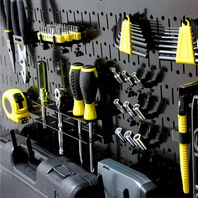 Kit organizzatore di attrezzi orizzontale in metallo a parete forata da 32 x 16 pollici con staffe di montaggio — Confezione da 3