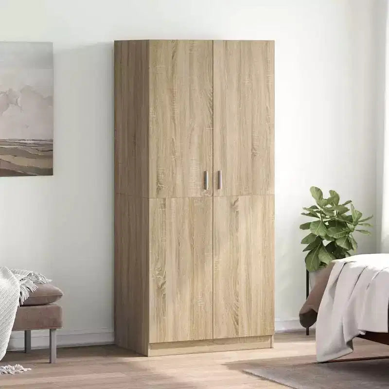 Armadio compatto in legno ingegnerizzato con asta appendiabiti — Finitura rovere