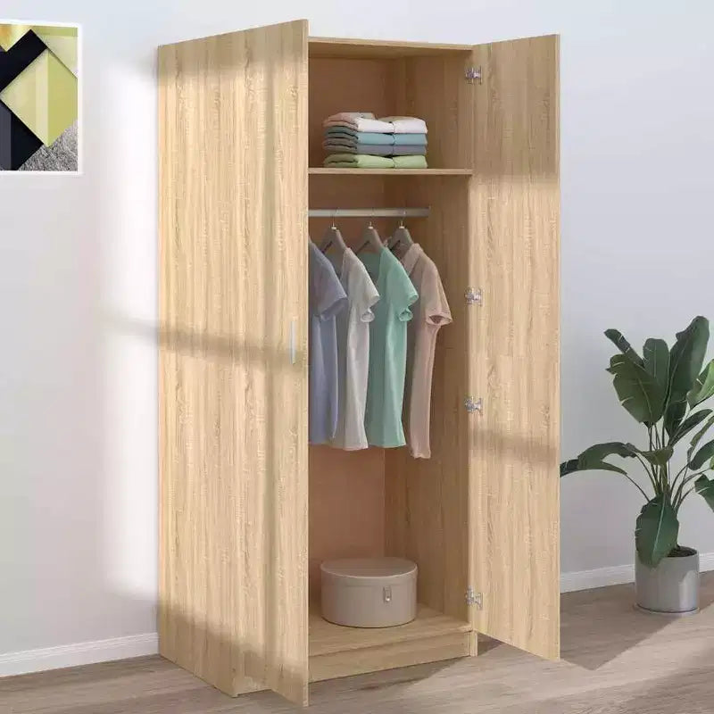 Armadio compatto in legno ingegnerizzato con asta appendiabiti — Finitura rovere