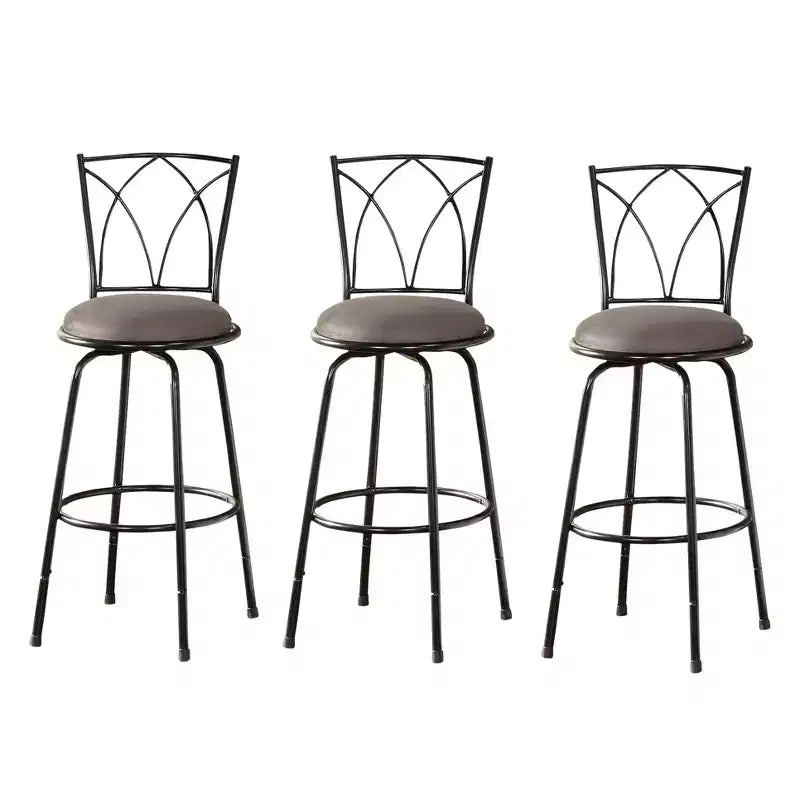 Buylateral Set of 3 Delta Adjustable Height Swivel Barstool Black/Gray: Swivel, Metal Frame, Microfiber