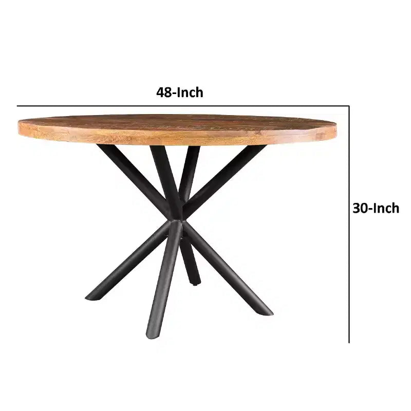 Tavolo da pranzo rotondo in legno di mango da 122 cm con base a croce in ferro – Marrone naturale e nero