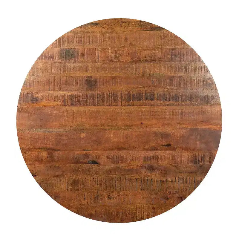 Tavolo da pranzo rotondo in legno di mango da 122 cm con base a croce in ferro – Marrone naturale e nero