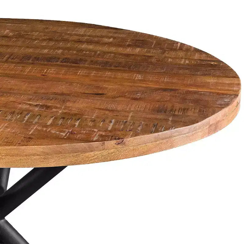 Tavolo da pranzo rotondo in legno di mango da 122 cm con base a croce in ferro – Marrone naturale e nero