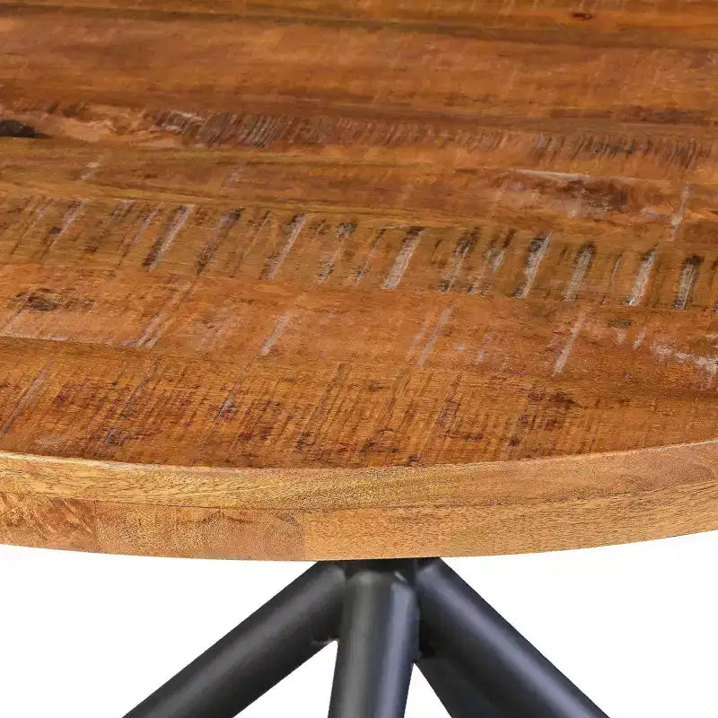 Tavolo da pranzo rotondo in legno di mango da 122 cm con base a croce in ferro – Marrone naturale e nero