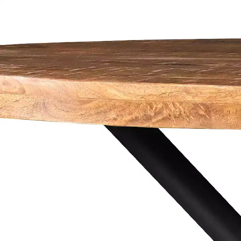 Tavolo da pranzo rotondo in legno di mango da 122 cm con base a croce in ferro – Marrone naturale e nero