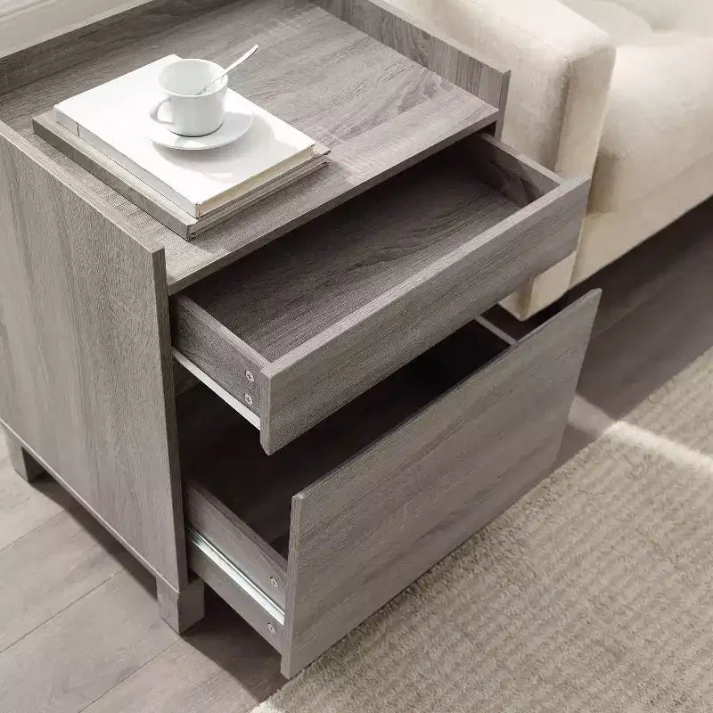 Classificatore a due cassetti, impiallacciatura in legno grigio