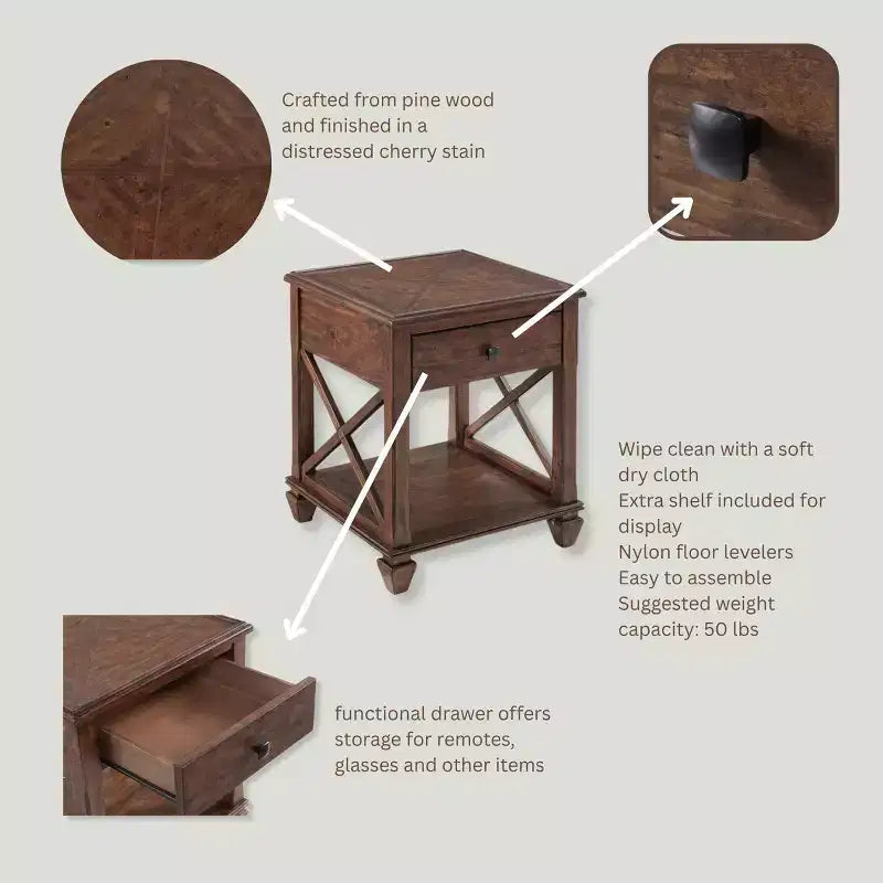 Tavolino con cassetto Bridgton Square in ciliegio - Alaterre Furniture