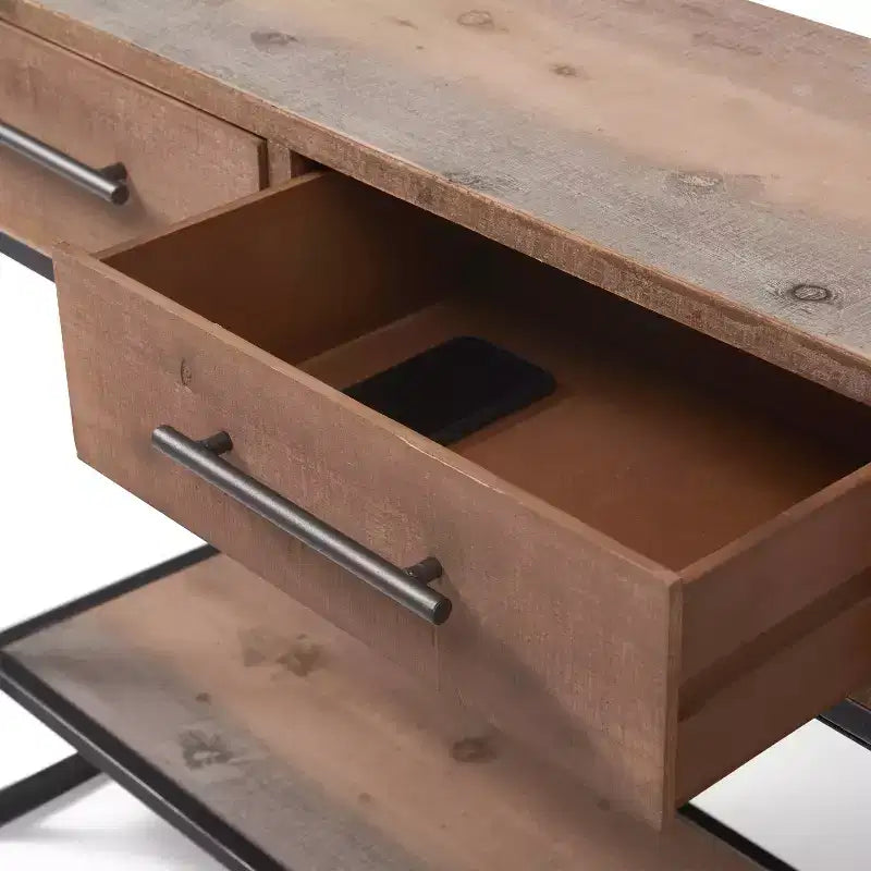 Consolle in legno anticato con cassetti e ripiano inferiore