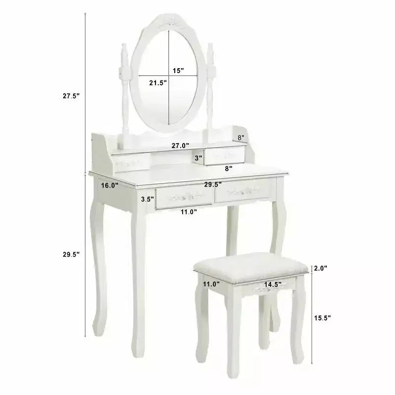 Costway Toeletta da Trucco in Legno con Sgabello a 4 Cassetti Nero/Bianco