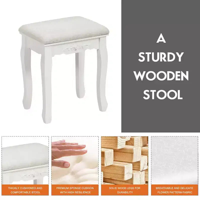Costway Toeletta da Trucco in Legno con Sgabello a 4 Cassetti Nero/Bianco