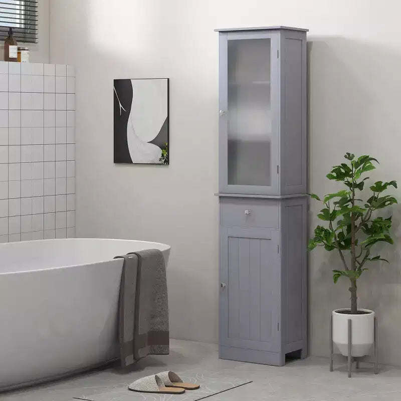 Mobiletto alto da bagno con anta in acrilico, cassetto e ripiani