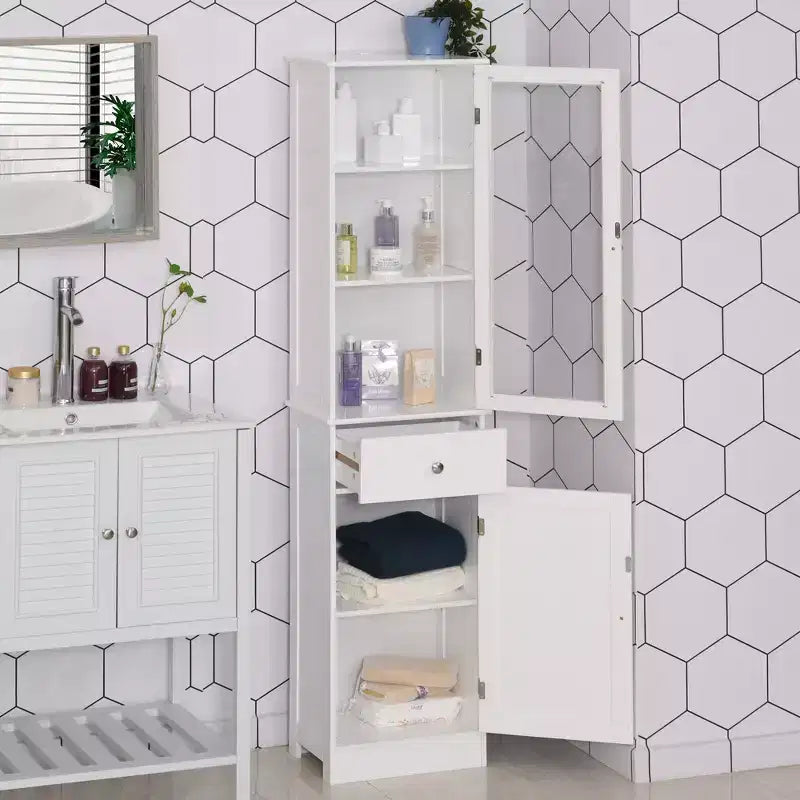 Mobiletto alto da bagno con anta in acrilico, cassetto e ripiani