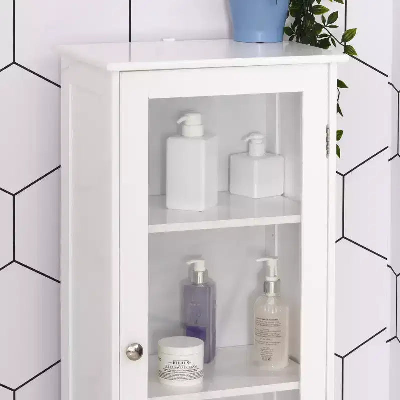 Mobiletto alto da bagno con anta in acrilico, cassetto e ripiani