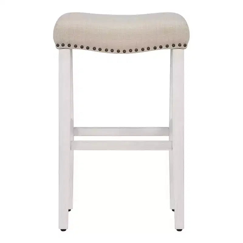 Sgabello da bar imbottito senza schienale a sella, 73,6 cm — Bianco antico/Beige
