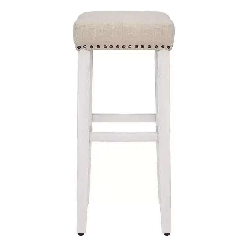 Sgabello da bar imbottito senza schienale a sella, 73,6 cm — Bianco antico/Beige