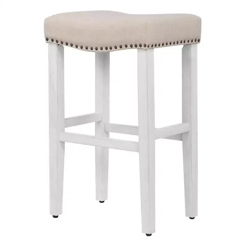 Sgabello da bar imbottito senza schienale a sella, 73,6 cm — Bianco antico/Beige