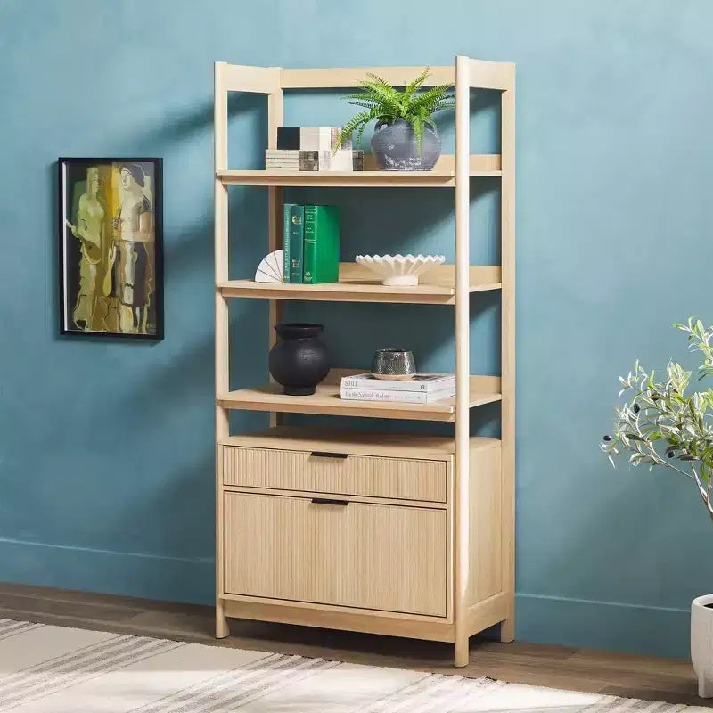 Libreria scanalata da 70 pollici con cassetti