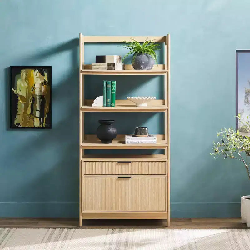Libreria scanalata da 70 pollici con cassetti