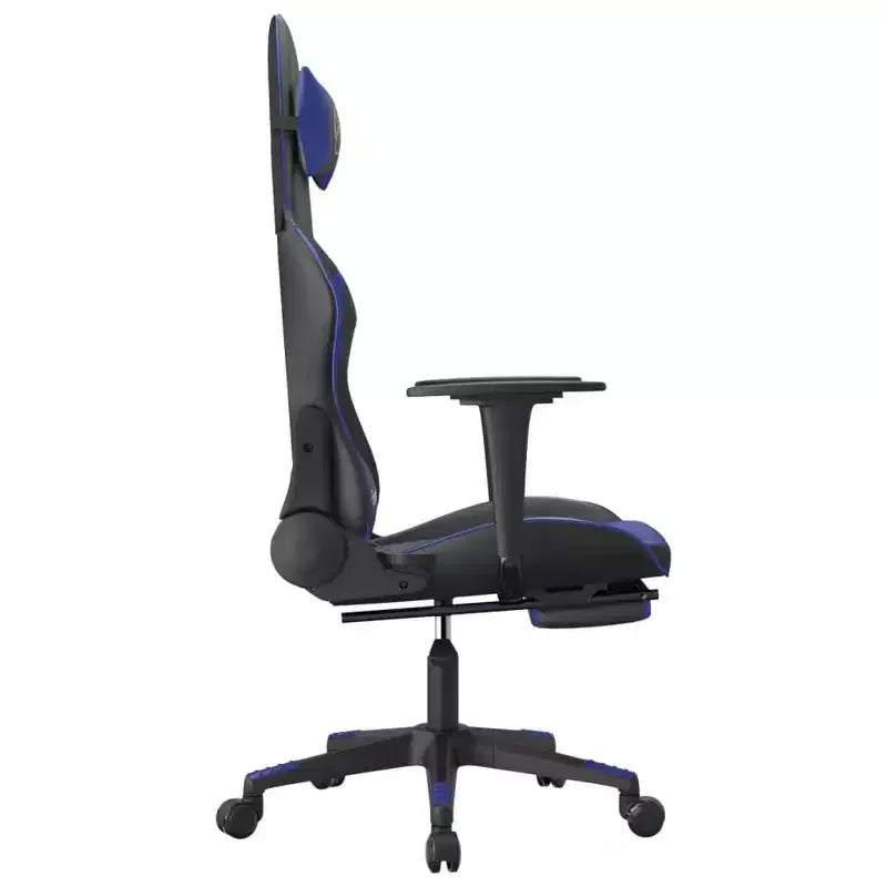 Sedia da gaming regolabile con poggiapiedi e funzione massaggio — Ecopelle nera e blu