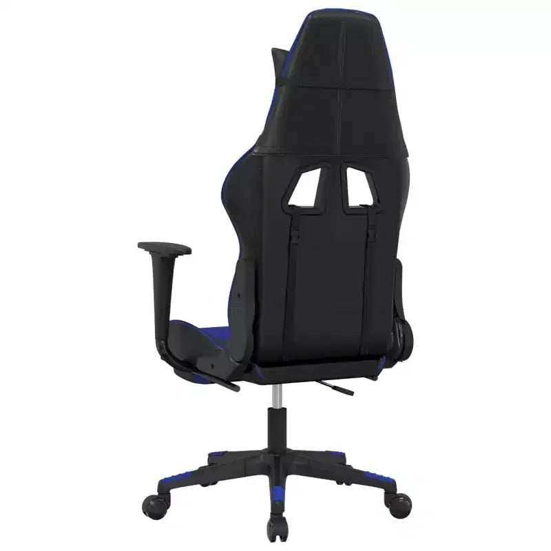Sedia da gaming regolabile con poggiapiedi e funzione massaggio — Ecopelle nera e blu