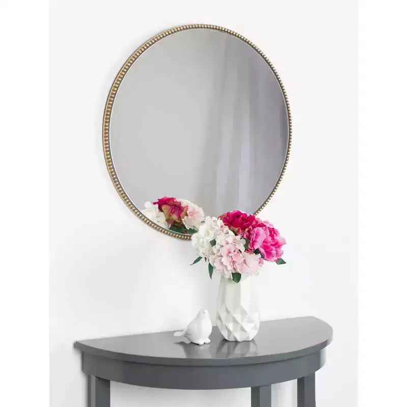 Specchio da parete rotondo con perline decorative - Oro