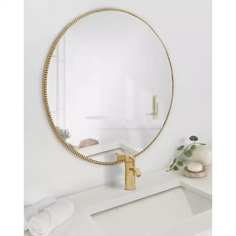 Specchio da parete rotondo con perline decorative - Oro