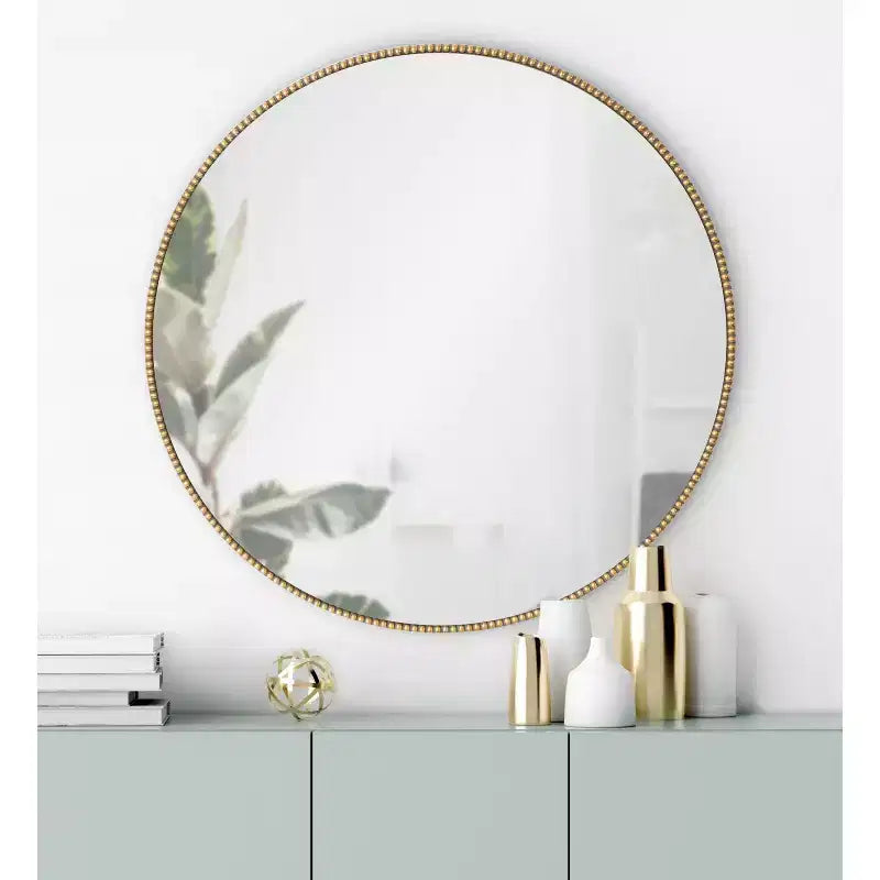 Specchio da parete rotondo con perline decorative - Oro