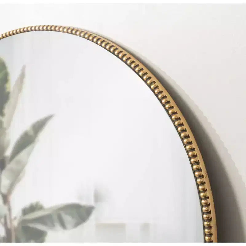 Specchio da parete rotondo con perline decorative - Oro